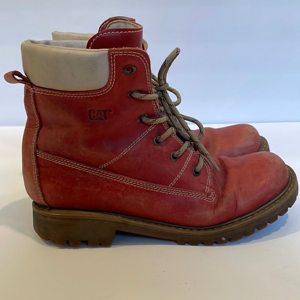 Caterpillar Red Lace Up Leather Boots Size38 US Size 8